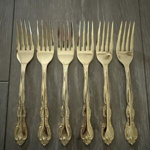 Lot 6‎ Salad Forks International Silver San Marcos 24 Gold Electroplate Flatware